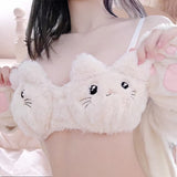 2021 Winter Bra and Panty Set Lolita Cat Girl Plush Underwear Set Kawaii Lingerie Clothing Women Anime Cosplay Push up Intimate